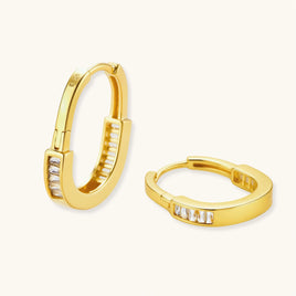 1. Golden geometric huggie hoop earrings with Cubic Zirconia front detail | Olaty