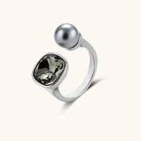 Dual Element adjustable ring with smoky Zirconia and gray pearl | Olaty