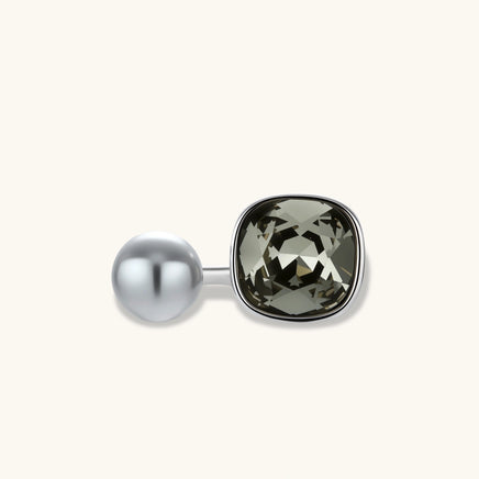 Dual Element adjustable ring with smoky Zirconia and gray pearl | Olaty