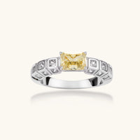 Golden Geometry yellow zirconia statement ring with radiant-cut center stone and geometric accents front view | Olaty