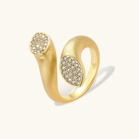 Dual Spark gold-plated open ring with twin zirconia pavé accents front view | Olaty