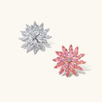 Starflower Statement Brooch shown beside a pink floral crystal variation with layered marquise-cut stones | Olaty