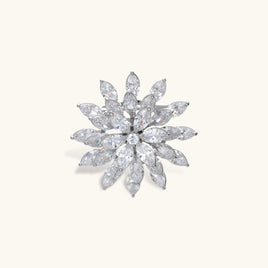 Starflower Crystal Statement Brooch with layered marquise-cut clear zirconia petals in a radiant floral design | Olaty