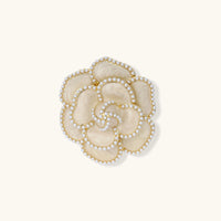 Pearl Rose Statement Brooch with layered ivory petals, pearl-trimmed edges and gold-tone detailing | Olaty