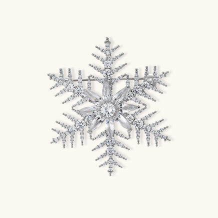 Winter Crystal Snowflake Statement Brooch with clear zirconia and intricate branching snowflake design | Olaty