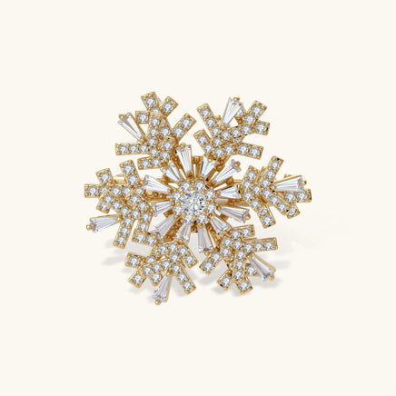 Winter Constellation gold-plated snowflake statement brooch with brilliant zirconia geometric details | Olaty