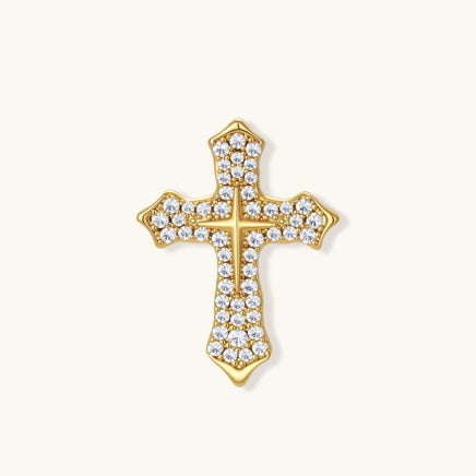 Divine Grace Zirconia Cross Brooch with gold-tone frame and sparkling clear zirconia stones | Olaty