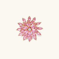 Pink Bloom Crystal Statement Brooch with layered marquise-cut pink zirconia petals and clear crystal center | Olaty