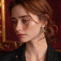 Painted Garden Pearl Abalone Cross Drops Earrings | Olaty