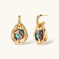 Shell Mosaic convertible hoop earrings with polished teardrop pendants and iridescent shell inlay | Olaty