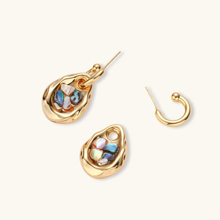 Shell Mosaic convertible earrings separated into polished hoops and detachable iridescent shell pendants | Olaty
