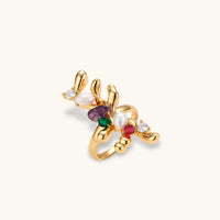Botanical gold statement ring with freshwater pearls, colorful natural stones and sculptural branch details | Olaty