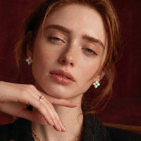 Painted Garden Lucky Clover Pearl Studs Earring | Olaty