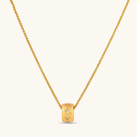 Stardust gold necklace with brushed sliding ring pendant and scattered sparkling crystal accents | Olaty
