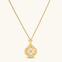 Bloom petal medallion necklace with brushed gold floral pendant and marquise cubic zirconia accents | Olaty