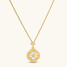 Bloom petal medallion necklace with brushed gold floral pendant and marquise cubic zirconia accents | Olaty