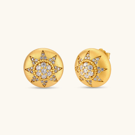 Celestial Dome star stud earrings with brushed gold finish and cubic zirconia detailing | Olaty