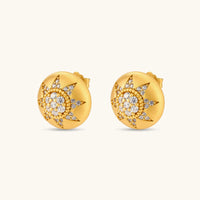 Angled pair of Celestial Dome stud earrings with eight-point cubic zirconia star design | Olaty