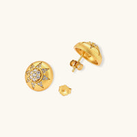 Front and back view of Celestial Dome stud earrings showing post and butterfly closure | Olaty