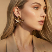 Painted Garden Golden Petal Statement Earrings | Olaty
