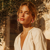 Painted Garden Coral Bloom Drops Earring | Olaty