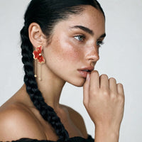 Painted Garden Coral Bloom Drops Earring | Olaty