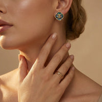 Painted Garden Mystic Shell Quatrefoil Clover Studs Rings | Olaty
