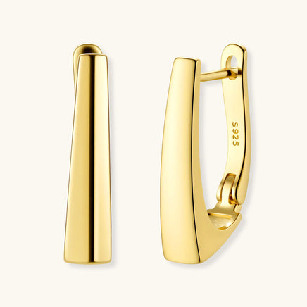 Golden Hour Sculpted Huggie Earrings in 14K gold-plated 925 sterling silver shown from front and side with hinged closure | Olaty