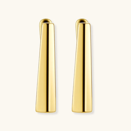 Pair of Golden Hour Sculpted Huggie Earrings with sleek tapered geometric fronts in polished gold finish | Olaty