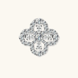 Top view of Lucky Clover Ring with brilliant moissanite stones arranged in an ornate four-leaf clover design | Olaty