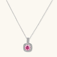 GRA Certified Pink Moissanite Diamond Halo Pendant Necklace front view in 925 sterling silver | Olaty