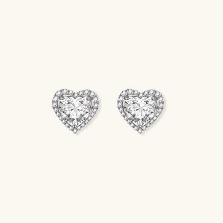 GRA Certified Moissanite Diamond Heart Stud Earrings front view in 925 sterling silver | Olaty