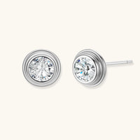 Front and angled view of GRA Certified Moissanite Diamond Orbit Stud Earrings in 925 sterling silver | Olaty