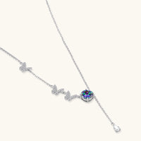 GRA certified rainbow moissanite butterfly necklace in polished 925 sterling silver with drop pendant | Olaty