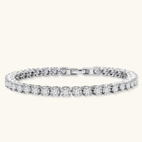 GRA certified round moissanite tennis bracelet in polished 925 sterling silver with classic prong settings | Olaty
