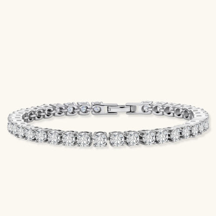 GRA certified round moissanite tennis bracelet in polished 925 sterling silver with classic prong settings | Olaty