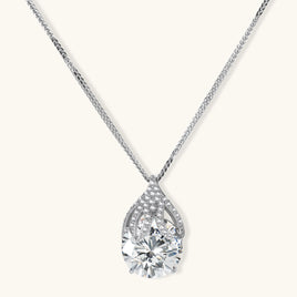 GRA certified moissanite diamond Teardrop Brilliance pendant necklace in 925 sterling silver front view | Olaty