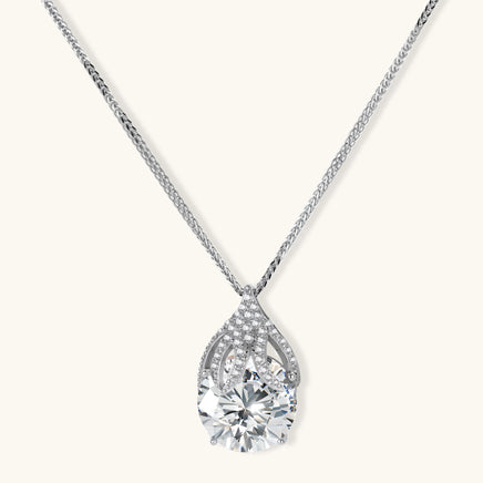 GRA certified moissanite diamond Teardrop Brilliance pendant necklace in 925 sterling silver front view | Olaty