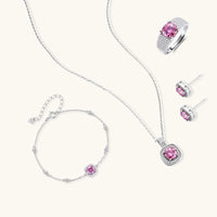 GRA certified pink moissanite four-piece sterling silver jewelry set with necklace, earrings, ring and bracelet | Olaty