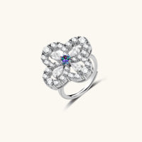 GRA Certified Prismatic Moissanite Diamond Bloom Ring with floral sterling silver setting angled view | Olaty
