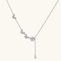 GRA certified moissanite diamond Flutter Dreams butterfly lariat necklace in 925 sterling silver front view | Olaty