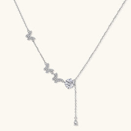 GRA certified moissanite diamond Flutter Dreams butterfly lariat necklace in 925 sterling silver front view | Olaty