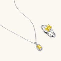 GRA Certified Yellow Moissanite Diamond Radiance Jewelry Set with necklace and ring in 925 sterling silver | Olaty
