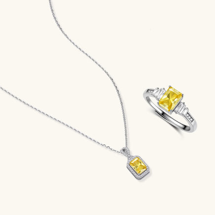 GRA Certified Yellow Moissanite Diamond Radiance Jewelry Set with necklace and ring in 925 sterling silver | Olaty