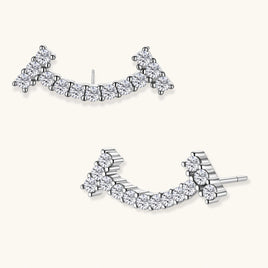 GRA Certified Moissanite Diamond Cosmic Arc Climber Earrings in polished sterling silver | Olaty