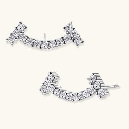 GRA Certified Moissanite Diamond Cosmic Arc Climber Earrings in polished sterling silver | Olaty