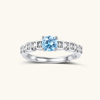Front view of GRA Certified Light Blue Moissanite Diamond Skyline Ring in 925 sterling silver | Olaty