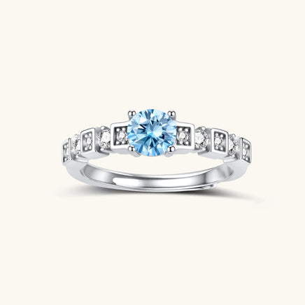 Front view of GRA Certified Light Blue Moissanite Diamond Skyline Ring in 925 sterling silver | Olaty