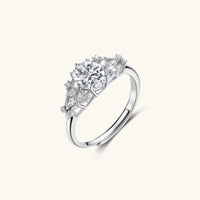 GRA Certified Moissanite Diamond Oval Floral Promise Ring angled view in 925 sterling silver | Olaty