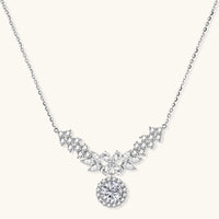 GRA certified moissanite diamond floral halo statement necklace in polished 925 sterling silver, front view | Olaty